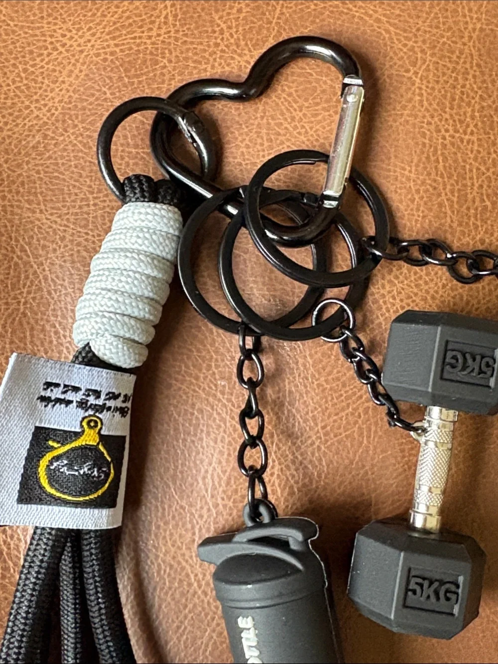 Black Fitness Keychain Set with Wrist Strap
